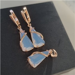 Комплект ювелирной бижутерии коллекция "Дубай" серьги и кулон, покрытие позолота, вставка: фианиты, цвет: прозрачный, арт.414.049