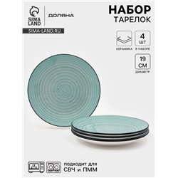 Набор тарелок Доляна Nature, 4 шт., d=19 см, керамика, голубые