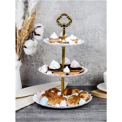 Ваза для сервировки 3-х ярусная 15/18/22 Круг белая / D-1244 /уп 100/ Пластик/689062