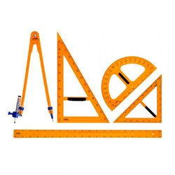 Набор для школьной доски (линейка 100см, треугольник 30°, треугольник 45°, транспортир, циркуль), пластик, желтый, коробка НД-13041 Стамм