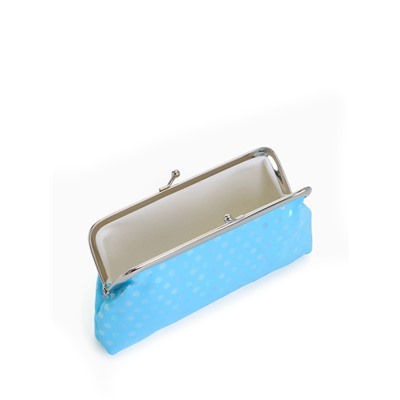 Косметичка женская на фермуаре, маленькая, в перламутровый горох, голубая