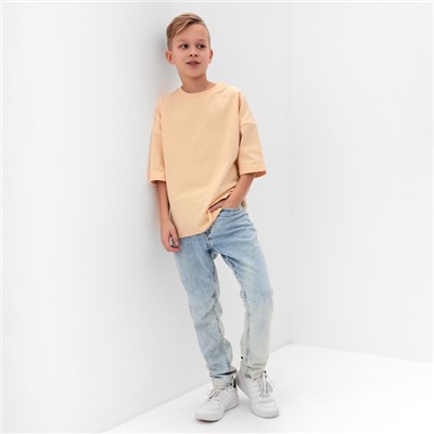 Футболка детская однотонная MINAKU: Basic line, светло-бежевая, рост 110 см