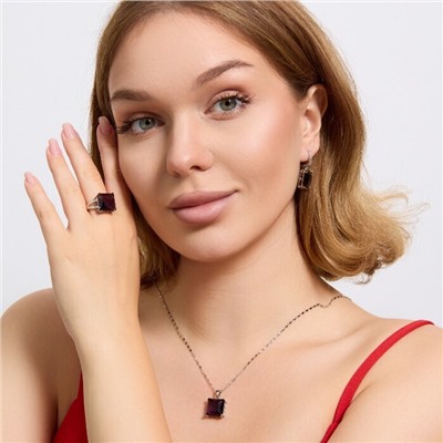 Комплект ювелирной бижутерии серьги, кулон и кольцо 18 р, покрытие посеребрение, вставка: фианит, цвет: фиолетовый, арт.313.147-18