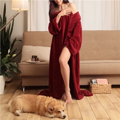 Плед с рукавами «Этель» 150×200 см, корал-флис, 220 г/м², бордовый