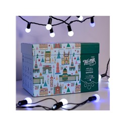 Гирлянда «Нить» 20 м с насадками «Шарики 1.5 см», IP44, тёмная нить, 200 LED, свечение бело-синее, мигание, 220 В