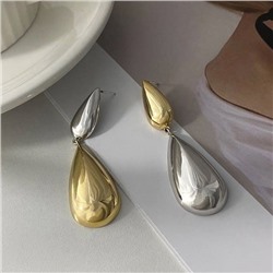 Серьги крупные капли серебро+золото