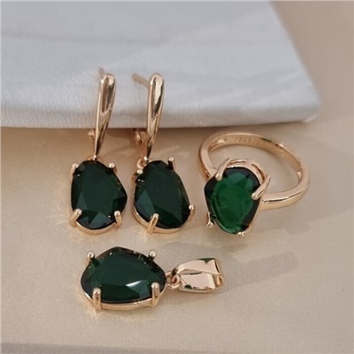 Комплект ювелирной бижутерии коллекция "Дубай" серьги, кулон и кольцо 17 р, покрытие позолота, вставка: стекло, цвет: голубой, арт.414.324-17