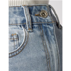 Джинсы трубы рваные из эластичного денима средней плотности