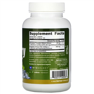 Jarrow Formulas, комплекс полифенолов из черники и кожуры винограда, 280 мг, 120 вегетарианских капсул