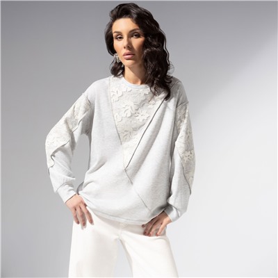 Свитшот комбинированный с кружевом, Границы нежности (серый)