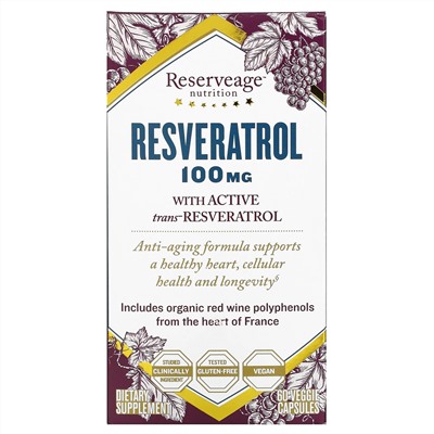 ReserveAge Nutrition, Resveratrol, 100 mg, 60 Veggie Capsules