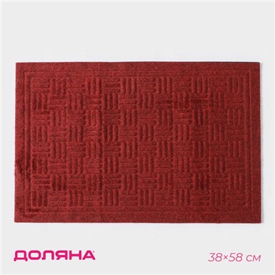 Коврик придверный Доляна, без окантовки, влаговпитывающий, 38×58 см, красный