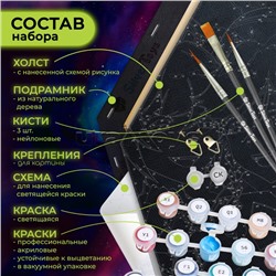 Картина по номерам 37х32 "Аксолотль" со светящейся краской черный холст Гексагон (17 цветов)