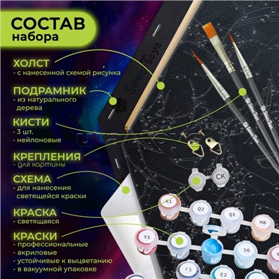 Картина по номерам 37х32 "Аксолотль" со светящейся краской черный холст Гексагон (17 цветов)