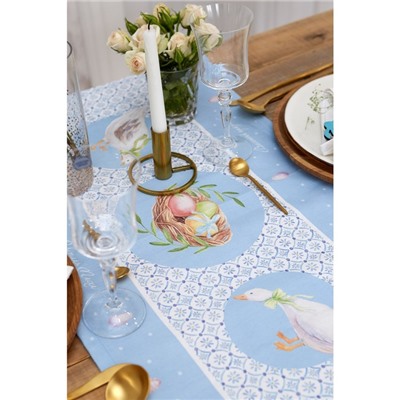 Дорожка на стол Этель «Пасхальные радости» 40×146 см, 100% хлопок, саржа 190 г/м², голубая