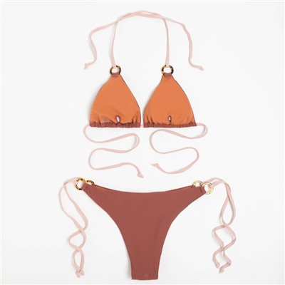 Купальник раздельный на завязках женский MINAKU, коричневый, размер 48