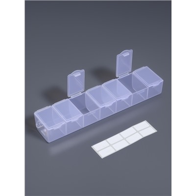 Органайзер для хранения мелочей, 7 ячеек, 19×4.5×3 см, с наклейками, прозрачный