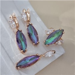 Комплект ювелирной бижутерии коллекция "Дубай" серьги, кулон и кольцо 19 р, покрытие позолота, вставка: стекло и фианиты, цвет: хамелеон и прозрачный, арт.414.243-19