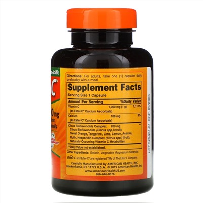 American Health, Ester-C с цитрусовыми биофлавоноидами, 1000 мг, 90 капсул