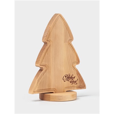 Подарочный набор деревянной посуды Adelica «С Новым Годом», сервировочная доска елочка на подставке 22×18 см, масло 100 мл, магнит
