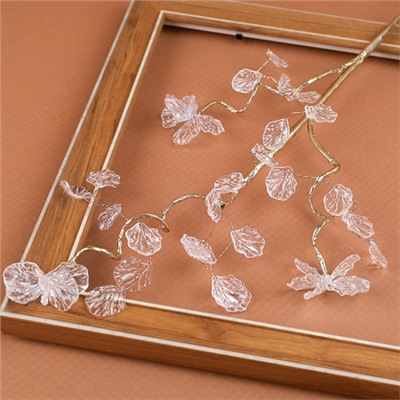 Ветка декоративная стеклярус 60 см / SA23659 /уп 360/серебро