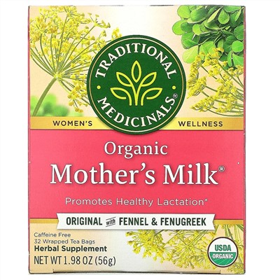 Traditional Medicinals, Mother's Milk, органический фирменный чай с фенхелем и пажитником, без кофеина, 32 чайных пакетиков, 56 г (1,98 унции)