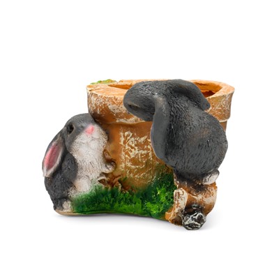 Декоративное кашпо для цветов «Зайцы у горшочка», 17 см, полистоун