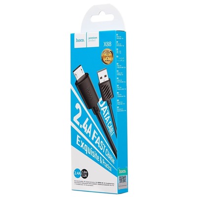 Кабель USB - micro USB Hoco X88 (повр.уп.) 12W 100см 2,4A  (black)