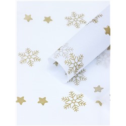 Бумага упаковочная новогодняя тишью «Снежинки со звездами», золотистый, 50×66 см