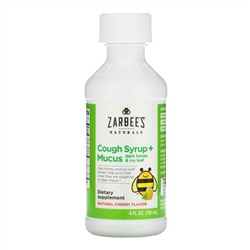 Zarbee's, Children's Cough Syrup + Mucus, Dark Honey & Ivy Leaf,  For Children 12 Months+, Natural Cherry Flavor, 4 fl oz (118 ml)