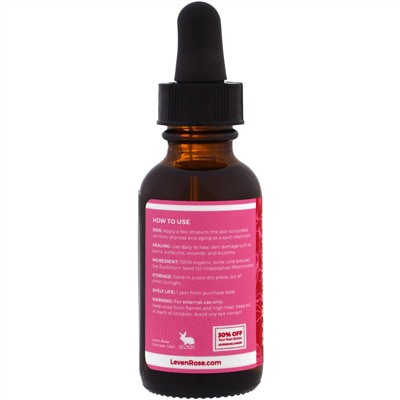 Leven Rose, 100% чистое масло из семян облепихи органического происхождения, 30 мл (1 унция)
