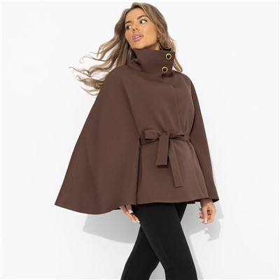 Жакет‑кейп на подкладе, Дикое притяжение (с поясом, брауни)