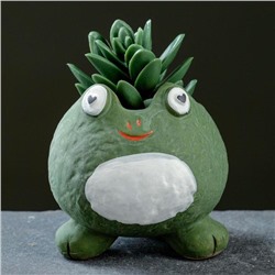 Декоративный горшок для цветов «Подружка - лягушка», 250 мл, 9×8×9 см, керамический, зелёный