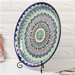 Ляган узбекский Риштанская керамика «Узоры», для плова, d=36 см, синий