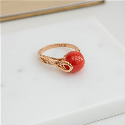 Кольцо 19 р ювелирная бижутерия коллекция "Дубай" покрытие позолота, вставка: искусственный жемчуг и цирконы, цвет: прозрачный и красный с перламутровым отливом, арт.007.202-19