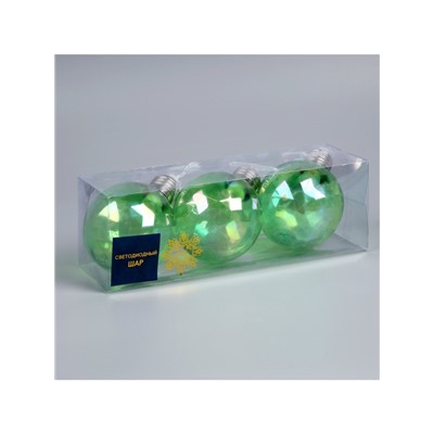 Набор ёлочных шаров «Акценты зелёного», 3 шт., d=7 см, 3 LED, от батареек AG13×9, свечение тёплое белое