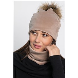 Комплект шапка с помпоном и снуд (бежевый) ШПС21-23М