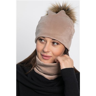 Комплект шапка с помпоном и снуд (бежевый) ШПС21-23М
