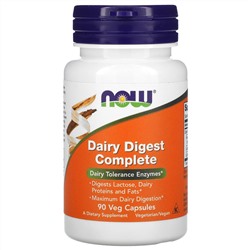 Now Foods, Dairy Digest Complete, комплекс для усвоения и расщепления молочных продуктов, 90 вегетарианских капсул