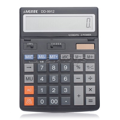 Калькулятор настольный DD-9912, 154x203x25, 12 разрядный, большой экран, подъемный дисплей, двойное питание, двойная память, автоматическое вычисление процентов, наценки, клавиша "00" коррекция последнего введенного значения, функция смены знака, прорезин
