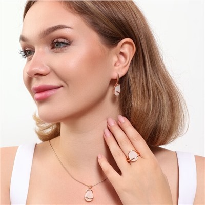 Комплект ювелирная бижутерия коллекция  "Дубай" серьги, кулон и кольцо 20 р, покрытие: позолота, вставка: фианит, цвет: молочный, арт.313.055-20