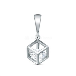 Серьги кубы на цепи из серебра с фианитами родированные 925 пробы С-0093р1200