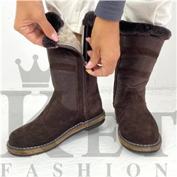 Женские дутики, коричневые, замша, войлочная подошва