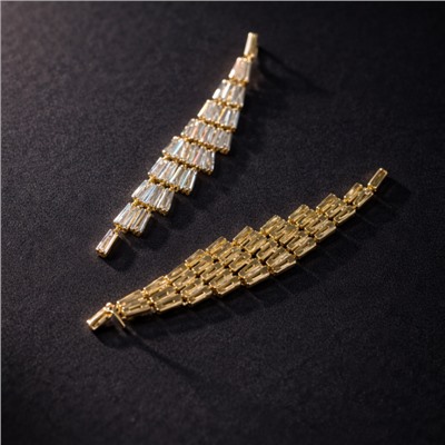 Серьги бижутерия висячие вечерние с камнями, цвет: золотистый и прозрачный, арт.012.077