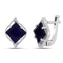 Серьги, 2 сапфир корунд квадрат 7 мм/2.17 ct, Гликерия