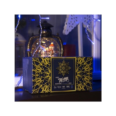 Гирлянда «Бахрома» 3×0.6 м, IP44, УМС, прозрачная нить, 160 LED, свечение синее, 220 В