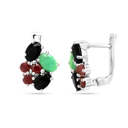 Серьги из серебра изумруд берилл, рубин корунд, сапфир корунд, Индира