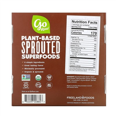Go Raw, Sprouted Seed Trail Mix Bar, Dark Chocolate Sea Salt, 12 Bars, 1.2 oz(34 g) Each