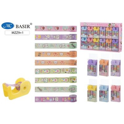 Набор клейкой ленты 9 шт. декоративная асcорти + диспенсер "КОШКИ .ЛАПКИ" MZZ9+1 Basir