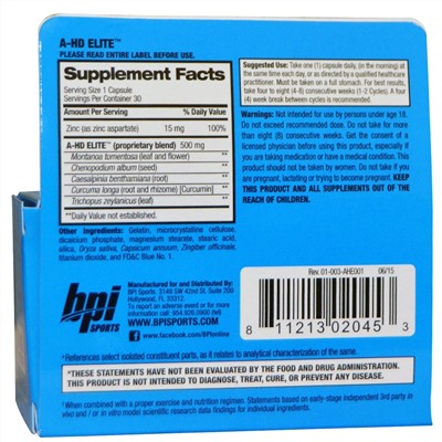 BPI Sports, A-HD Elite, 30 Capsules